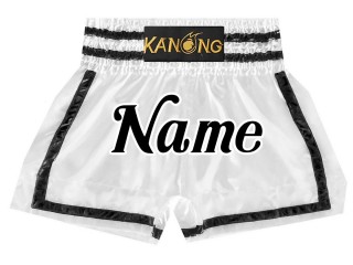 Kanong Customised White and black Muay Thai Shorts : KNSCUST-1173